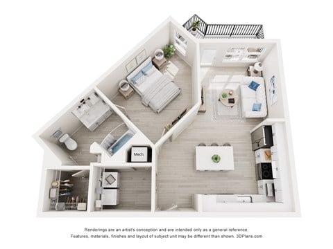 Floor plan for 1 bed, 1 bath, 756 sqft